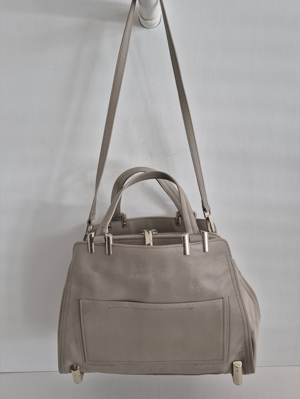 Zac Posen Daphne Taupe Structured Satchel with Detachable Shoulder Strap - Picture 2 of 15